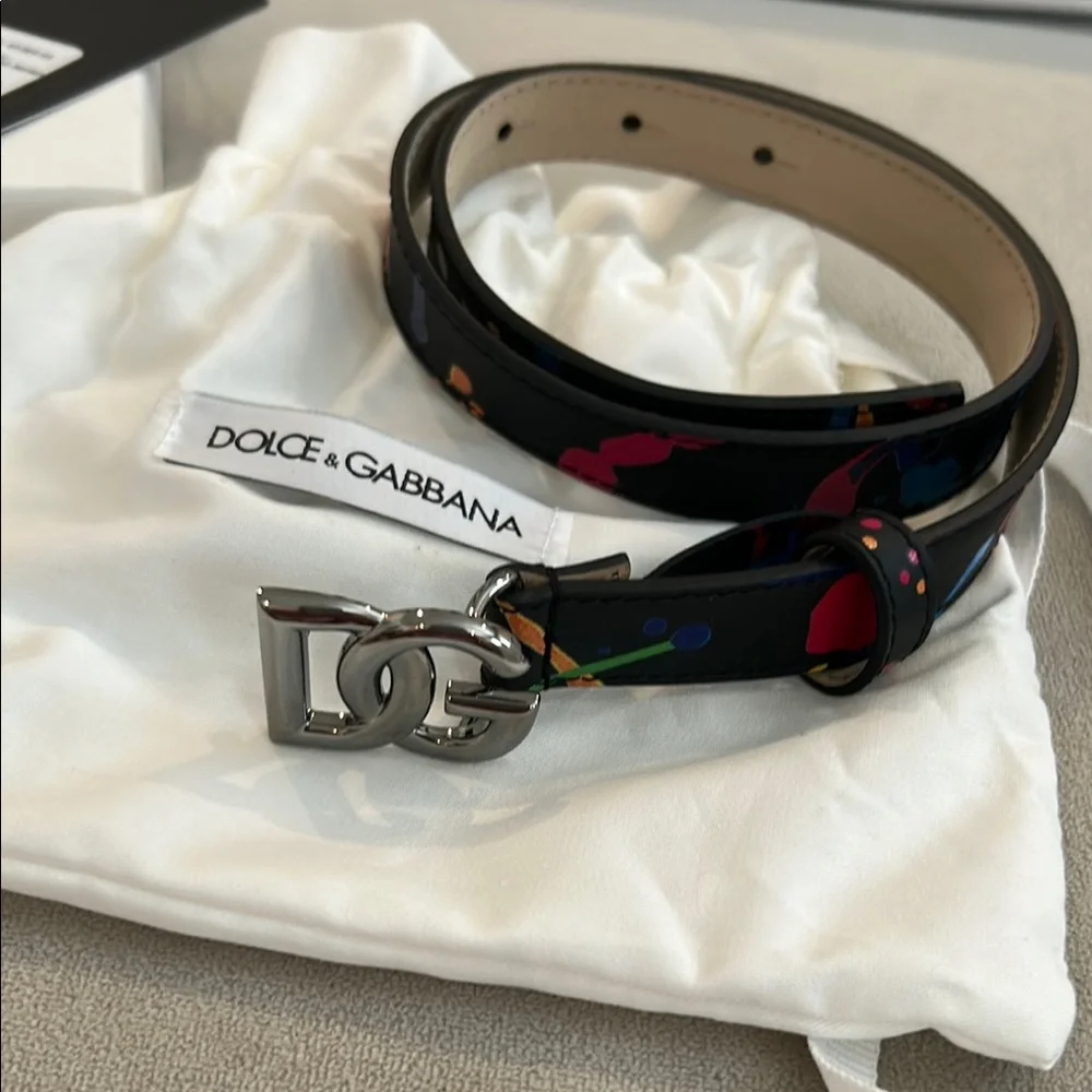 Dolce & Gabbana Black Belt with Silver Buckle and Multicolor Design
